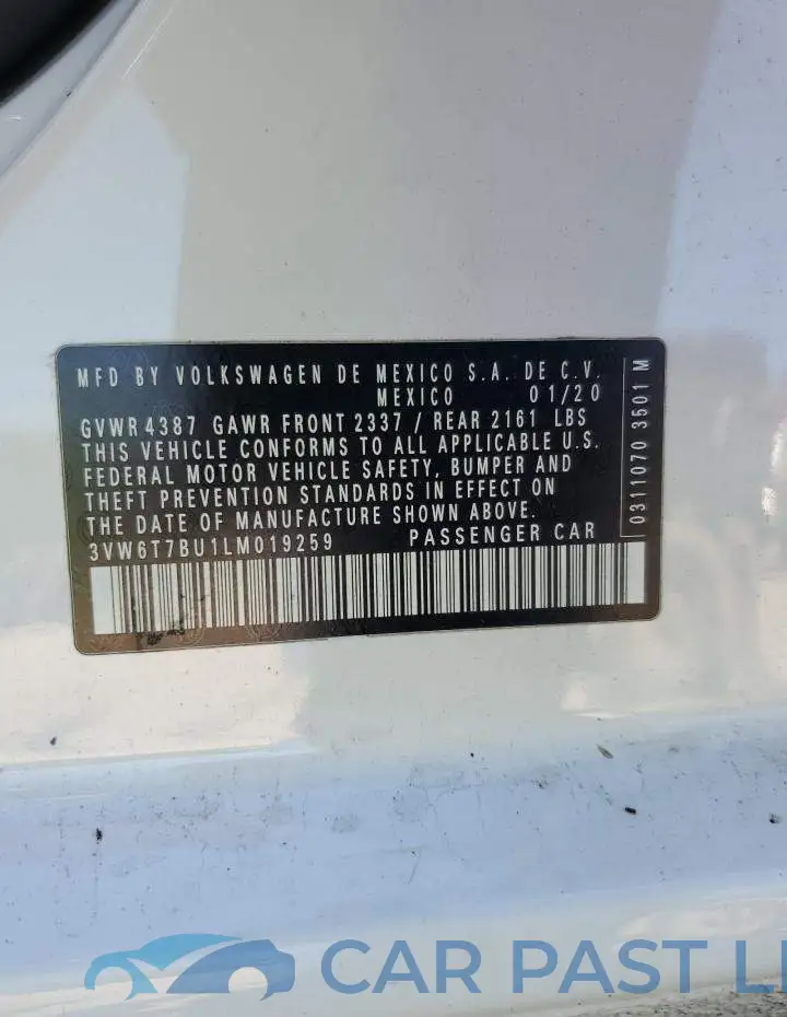 3VW6T7BU1LM019259# 12