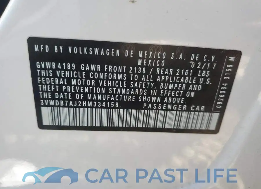 3VWDB7AJ2HM334158# 12