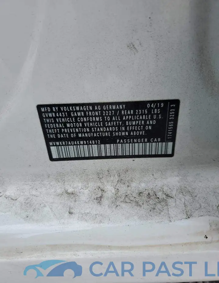 WVWKR7AU4KW914812# 12