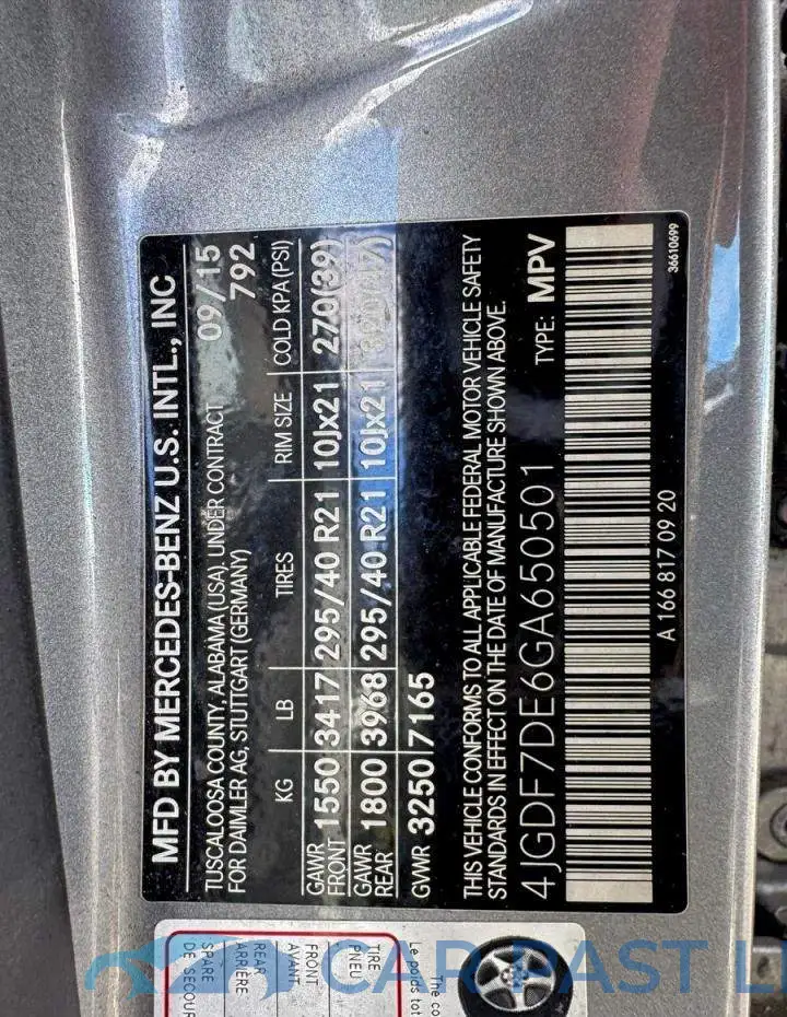 4JGDF7DE6GA650501# 10