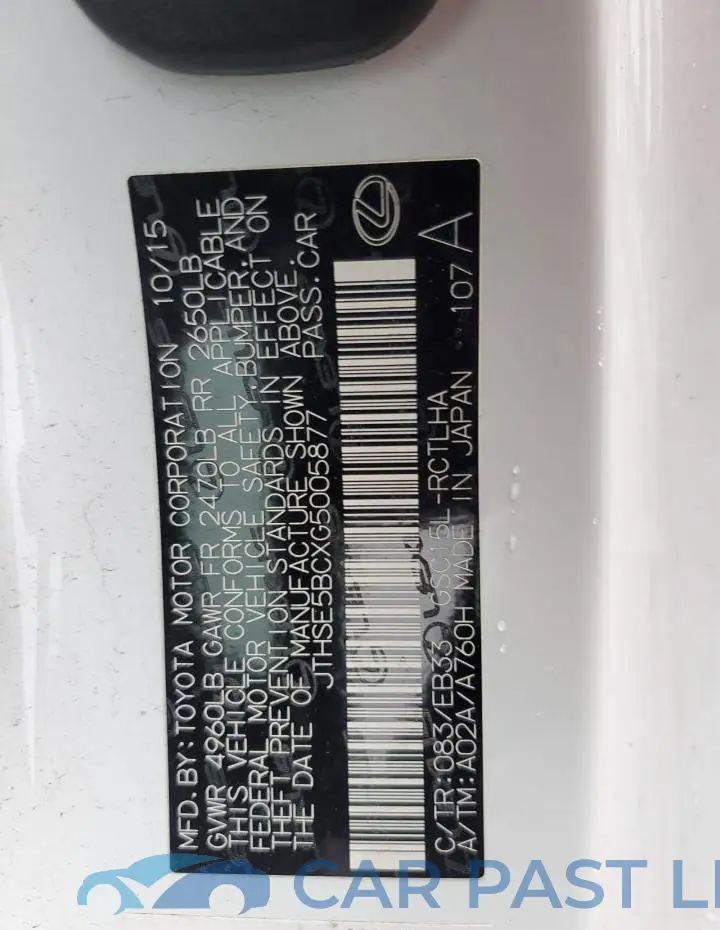 JTHSE5BCXG5005877# 12