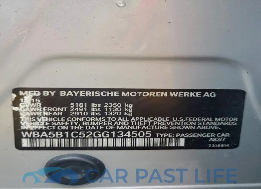 WBA5B1C52GG134505# 12
