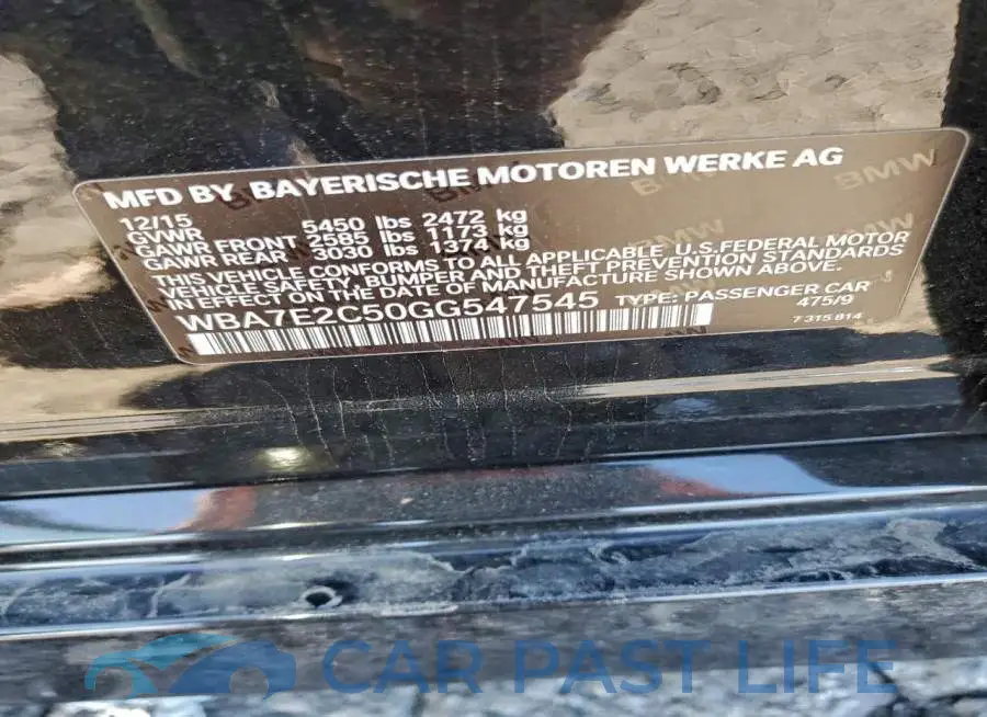 WBA7E2C50GG547545# 12