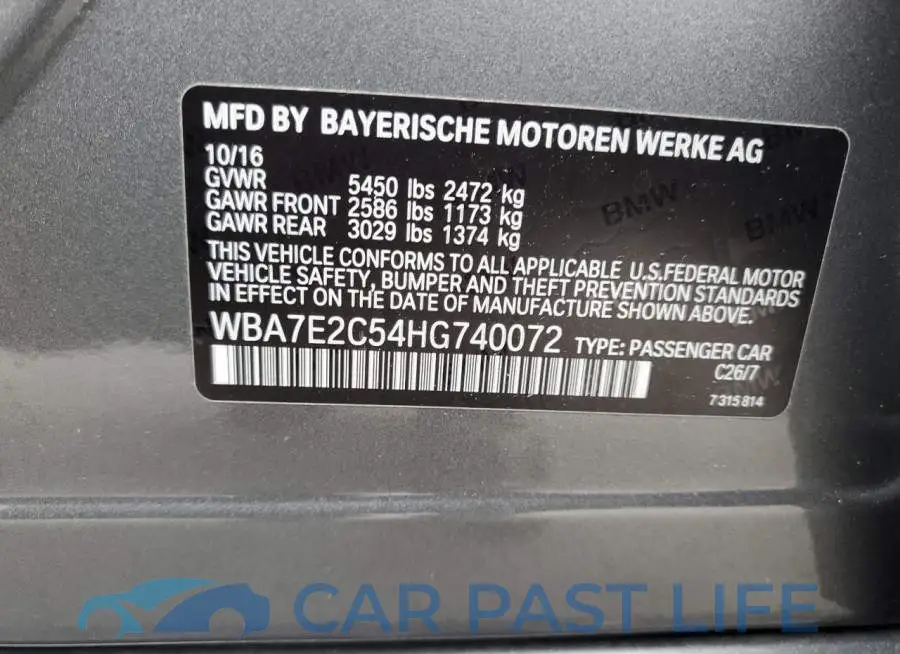 WBA7E2C54HG740072# 12