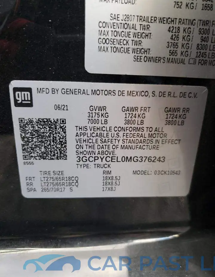 3GCPYCEL0MG376243# 12