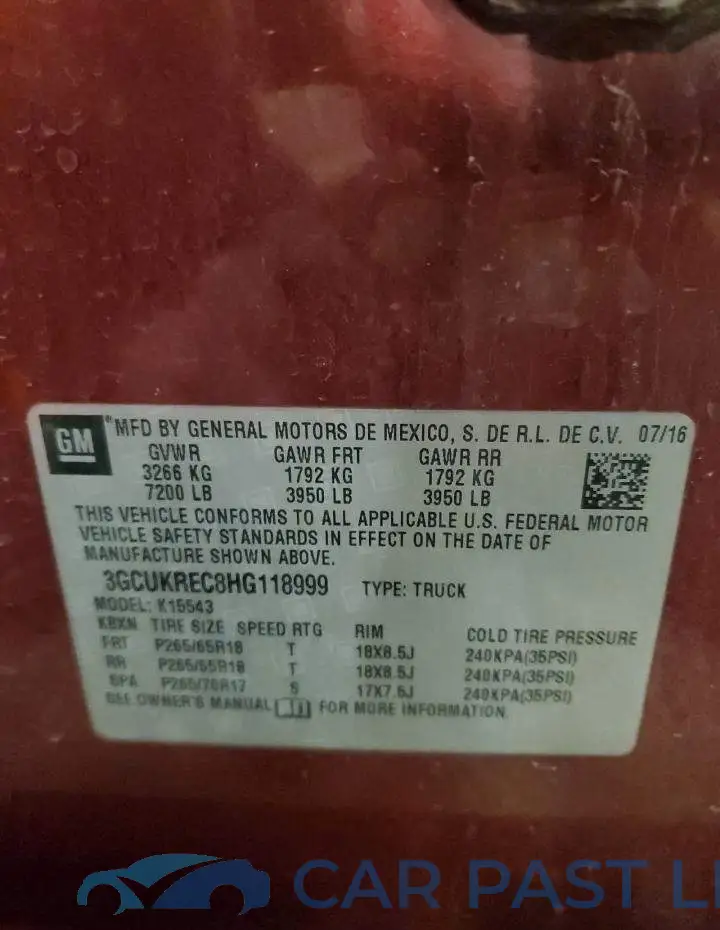 3GCUKREC8HG118999# 12