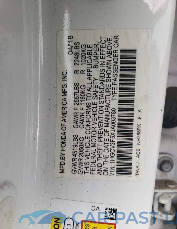 1HGCV3F5XJA003780# 12
