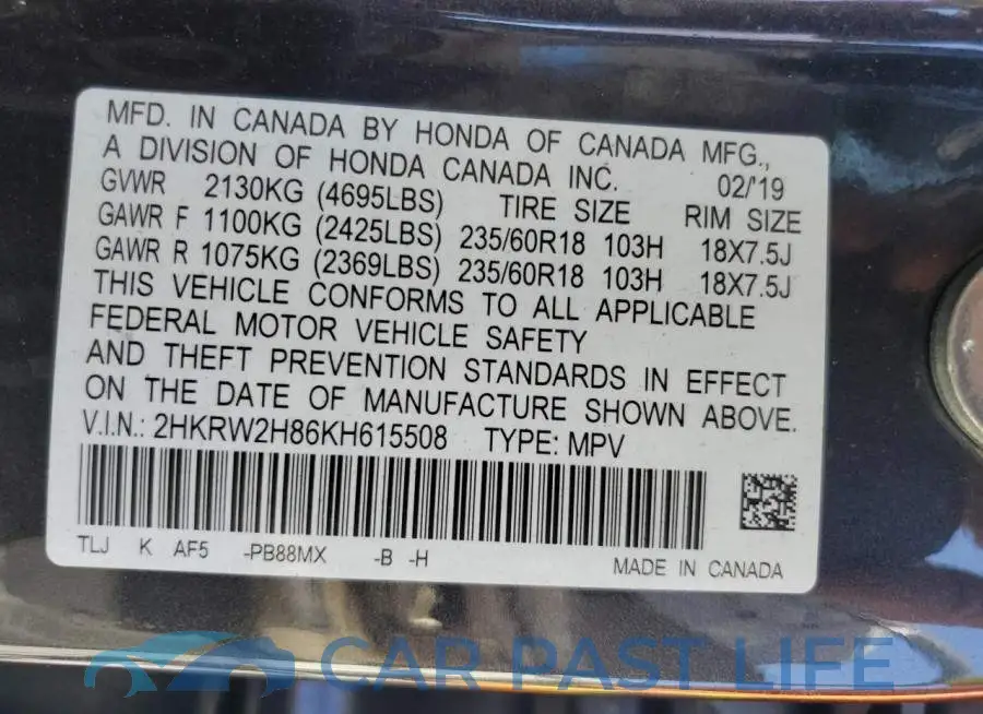 2HKRW2H86KH615508# 13