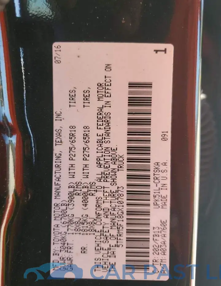 5TFRM5F18GX107873# 12