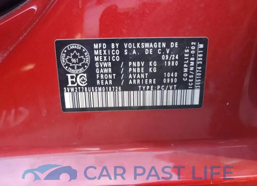 3VW2T7BU5SM018726# 12