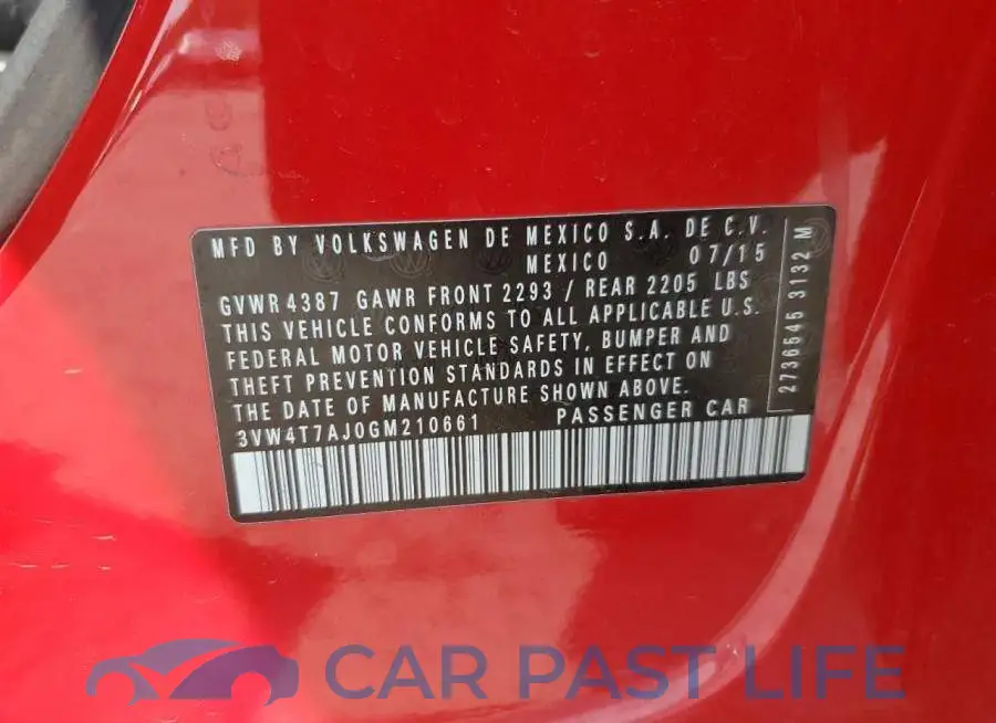 3VW4T7AJ0GM210661# 12