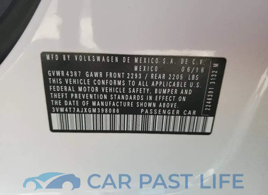 3VW4T7AJXGM398086# 12