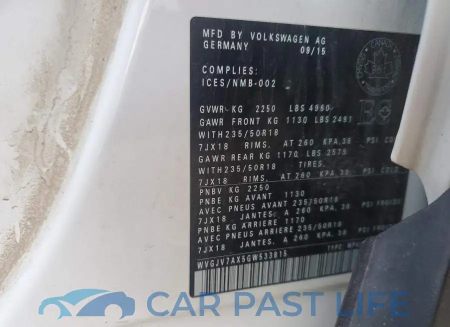 WVGJV7AX5GW533815# 14