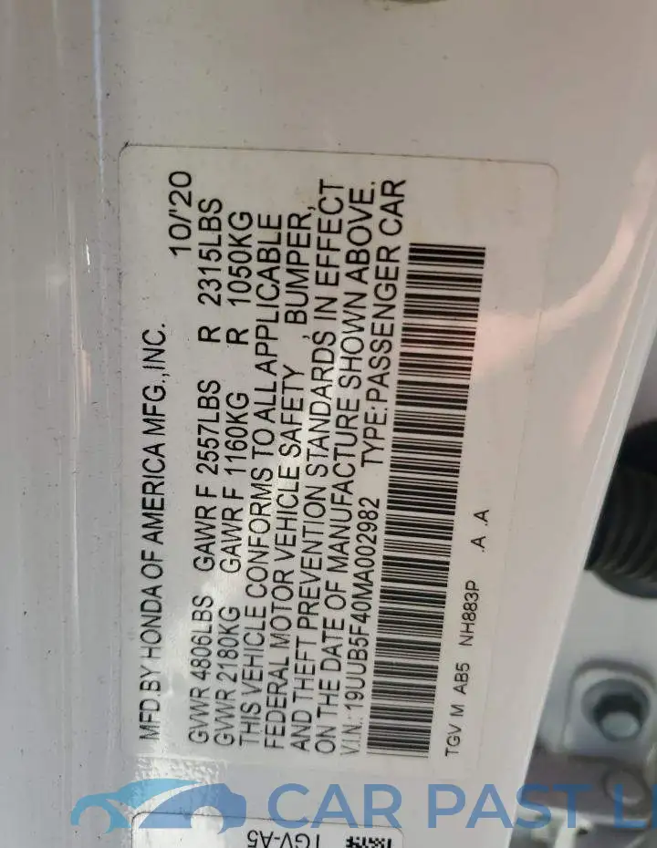 19UUB5F40MA002982# 12