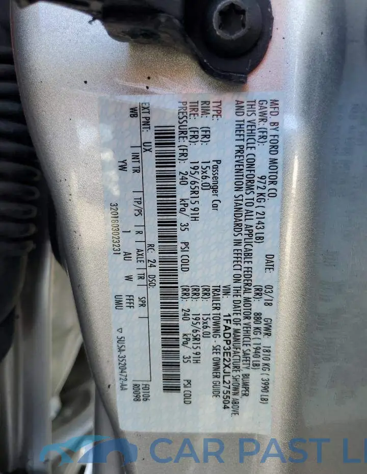 1FADP3E2XJL275504# 12