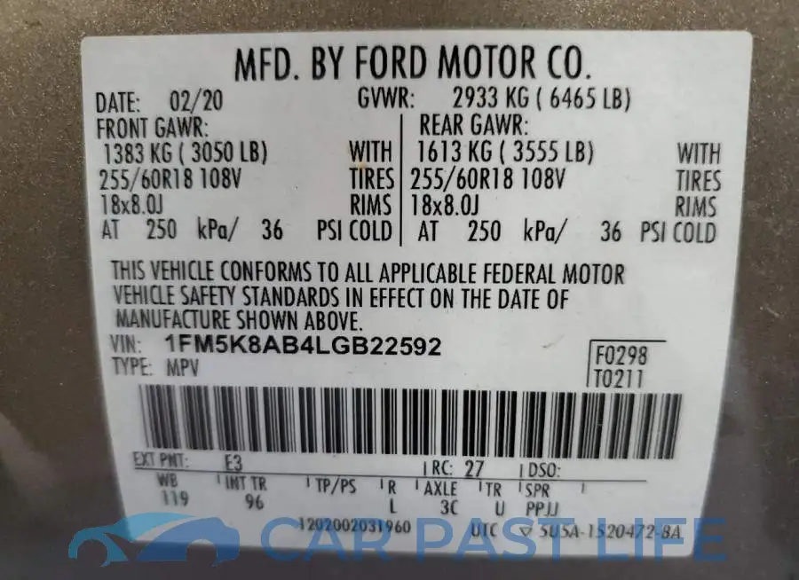 1FM5K8AB4LGB22592# 13