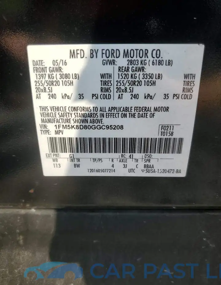 1FM5K8D80GGC95208# 13