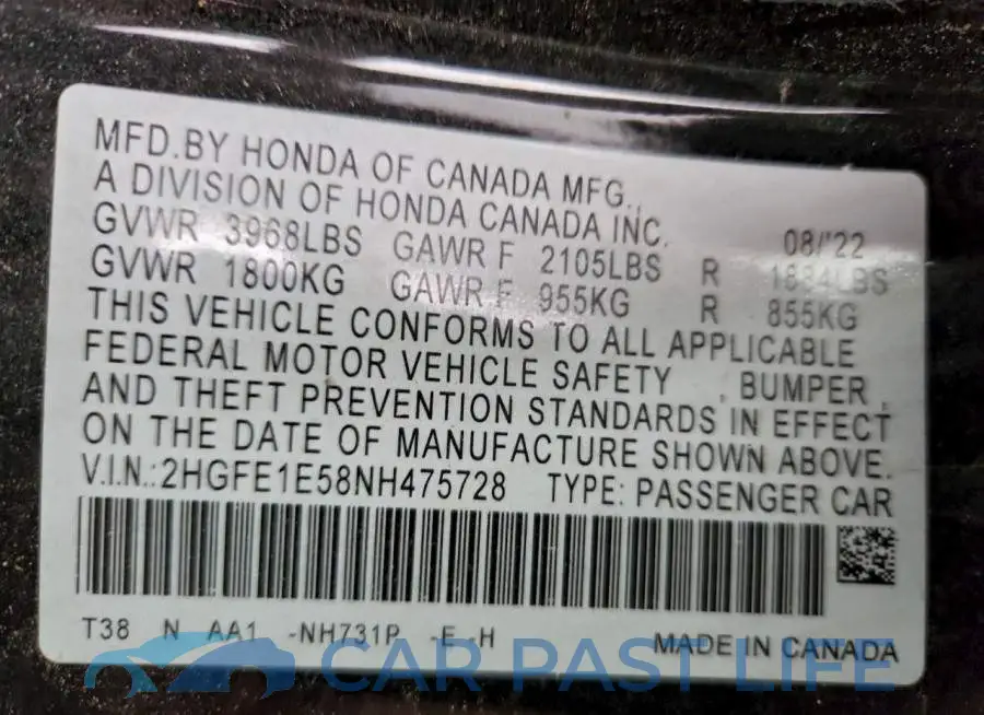 2HGFE1E58NH475728# 12