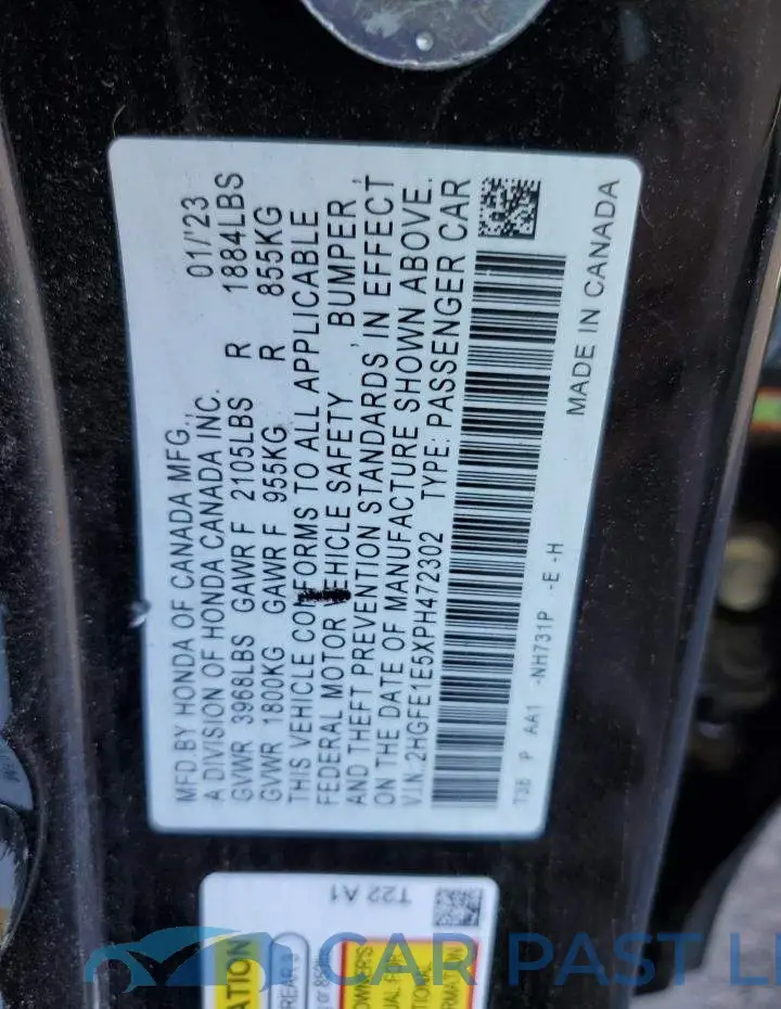 2HGFE1E5XPH472302# 12