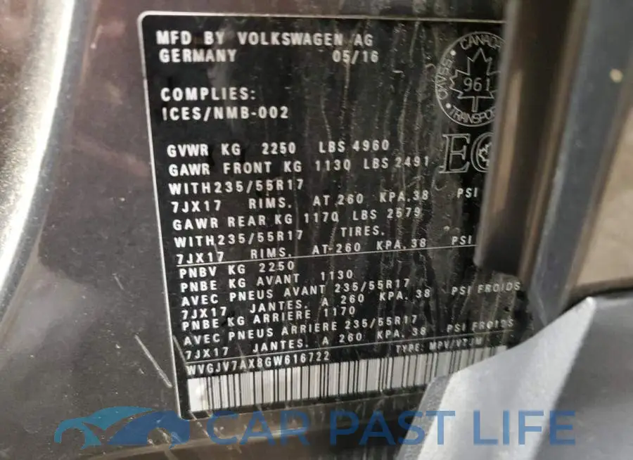 WVGJV7AX8GW616722# 14