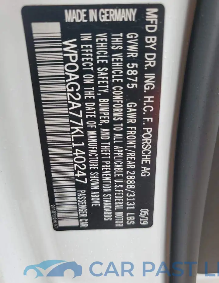 WP0AG2A77KL140247# 13