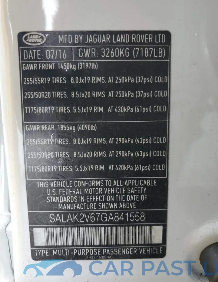 SALAK2V67GA841558# 13
