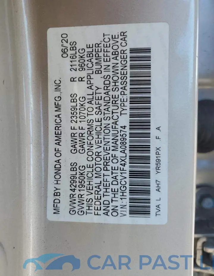 1HGCV1F4XLA089574# 12