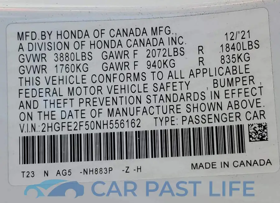 2HGFE2F50NH556162# 13