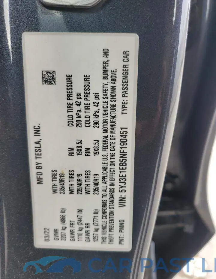 5YJ3E1EB5NF190451# 12