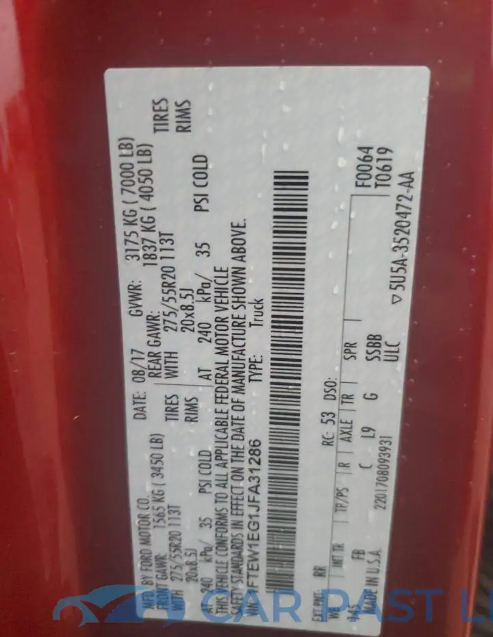 1FTEW1EG1JFA31286# 12