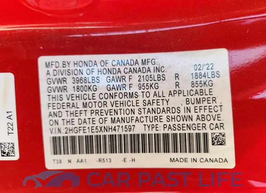 2HGFE1E5XNH471597# 13
