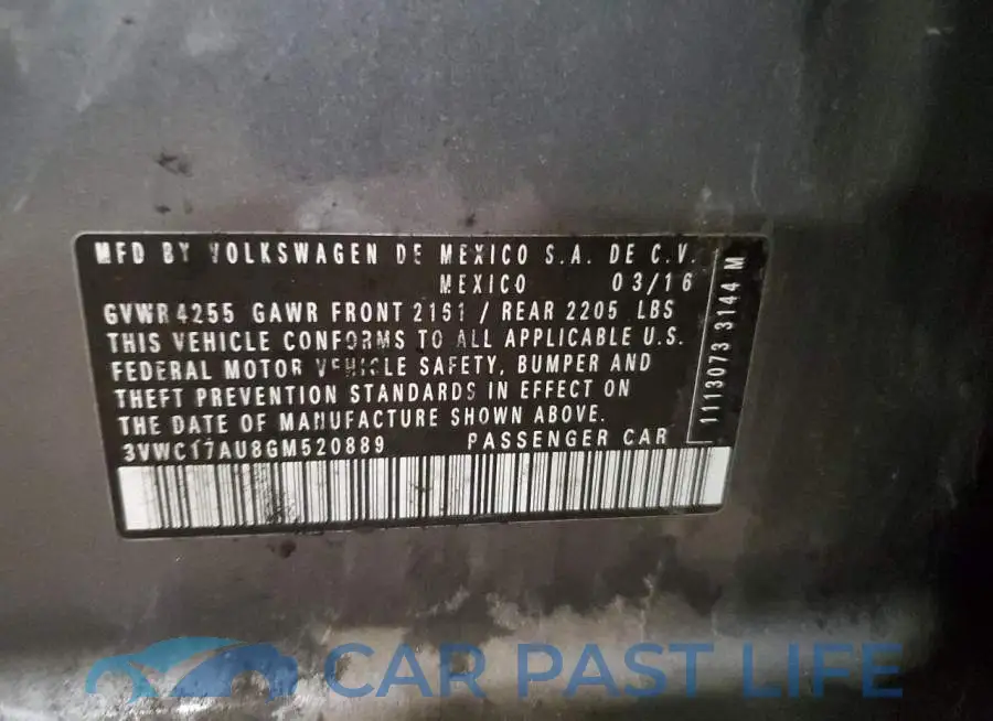3VWC17AU8GM520889# 12