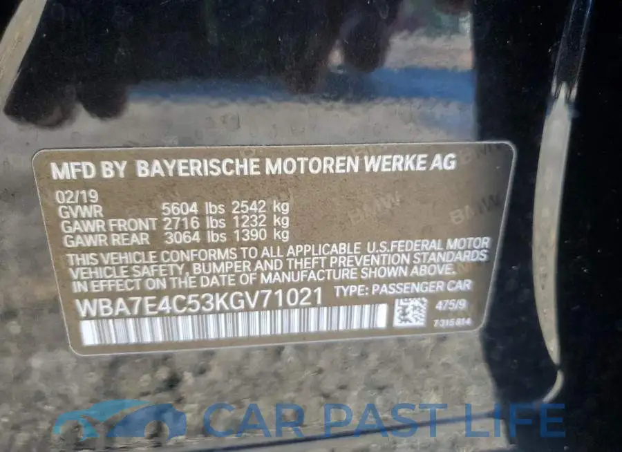 WBA7E4C53KGV71021# 13