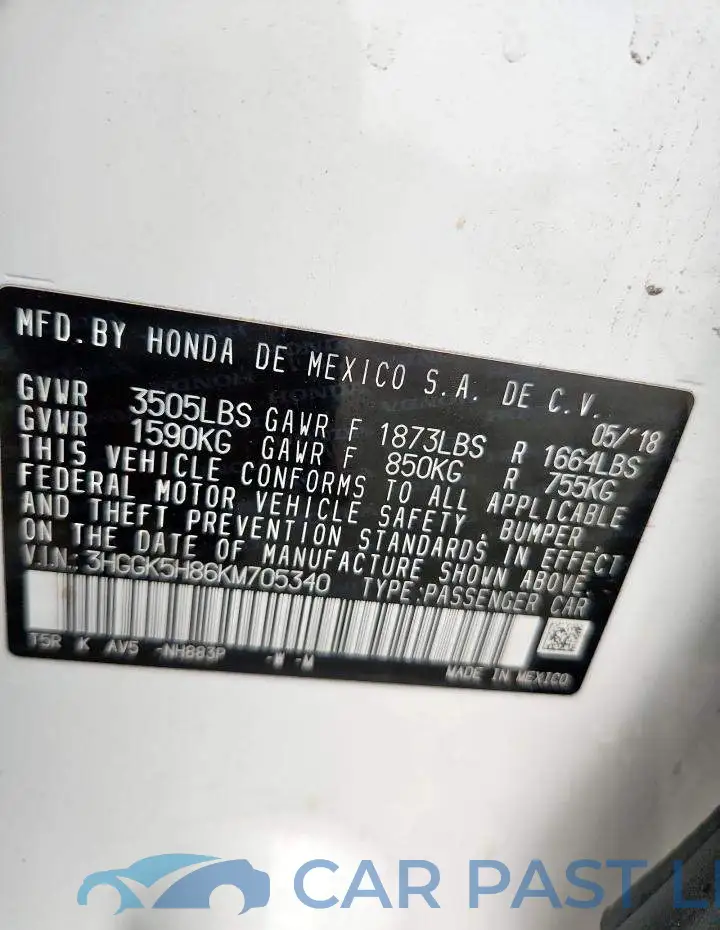 3HGGK5H86KM705340# 12
