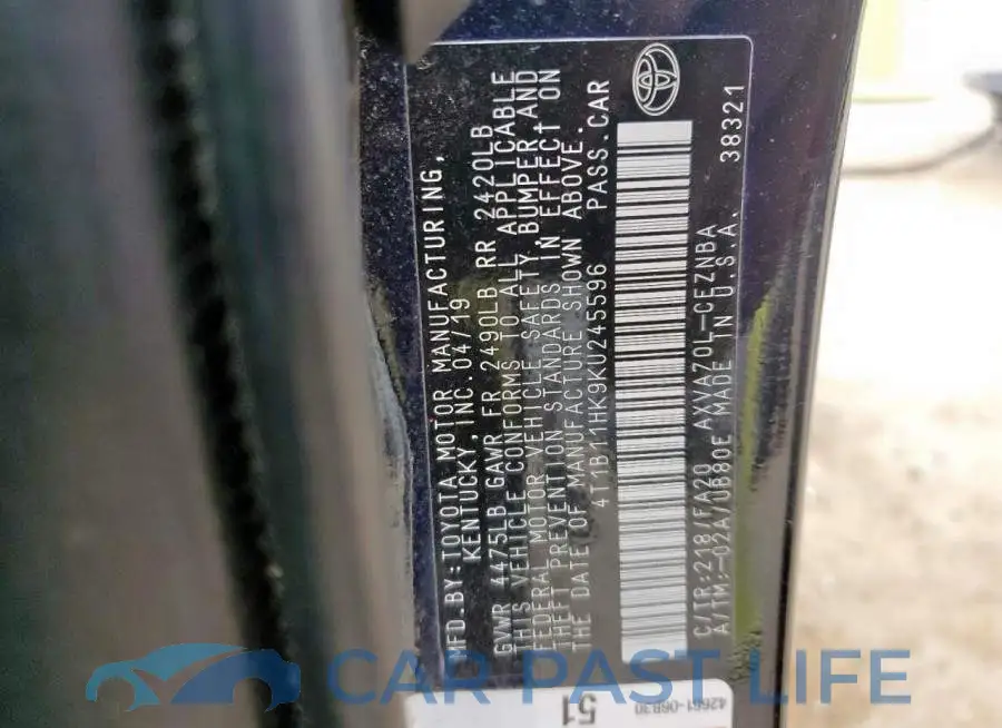 4T1B11HK9KU245596# 13