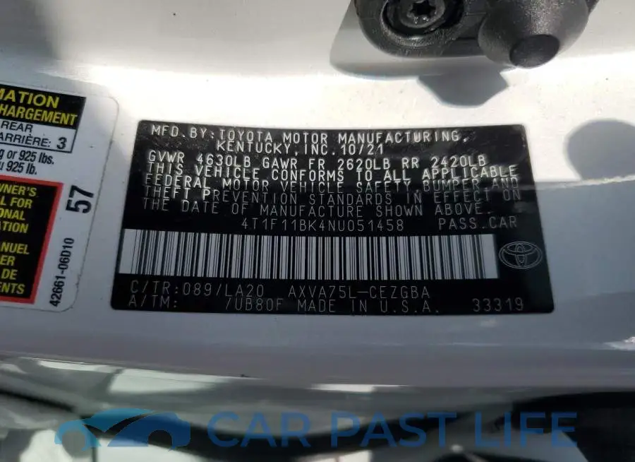 4T1F11BK4NU051458# 12