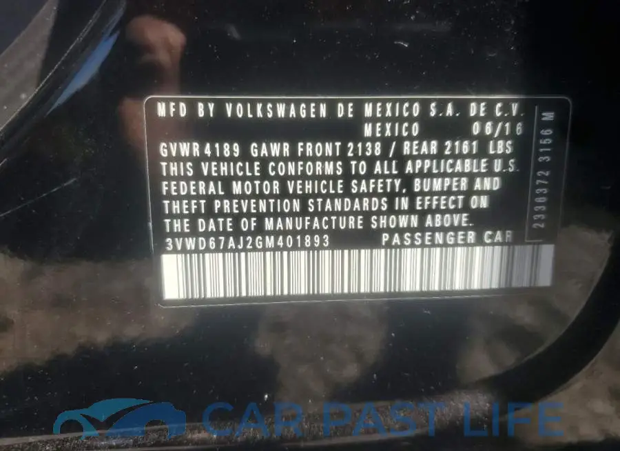 3VWD67AJ2GM401893# 13