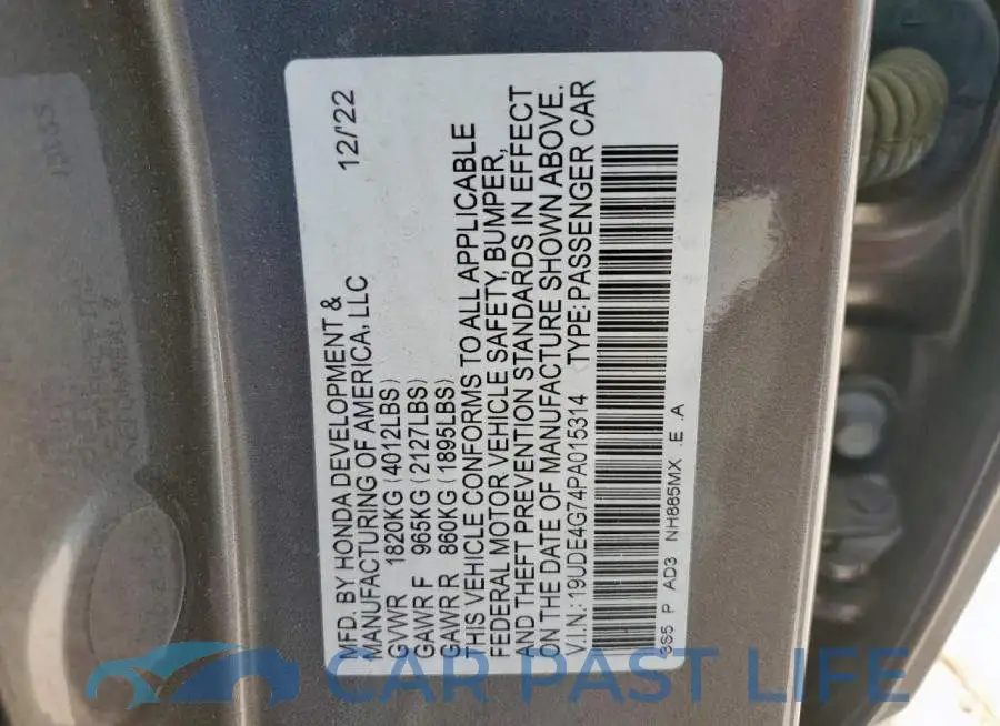 19UDE4G74PA015314# 12