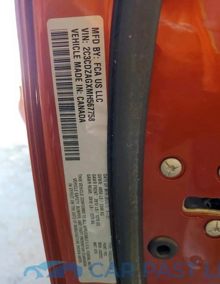 2C3CDZAGXMH567758# 12