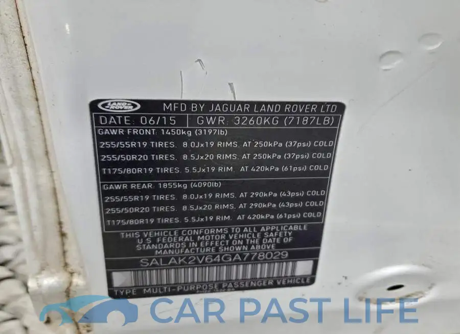 SALAK2V64GA778029# 12