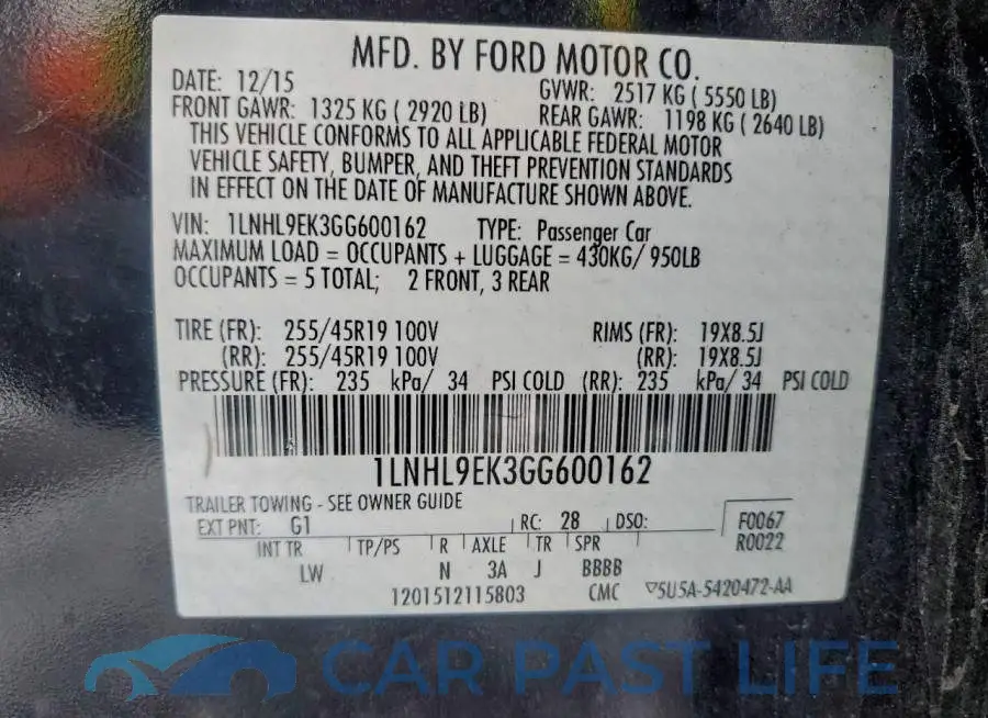 1LNHL9EK3GG600162# 12