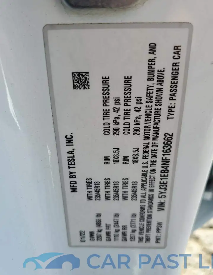 5YJ3E1EB4NF163662# 12