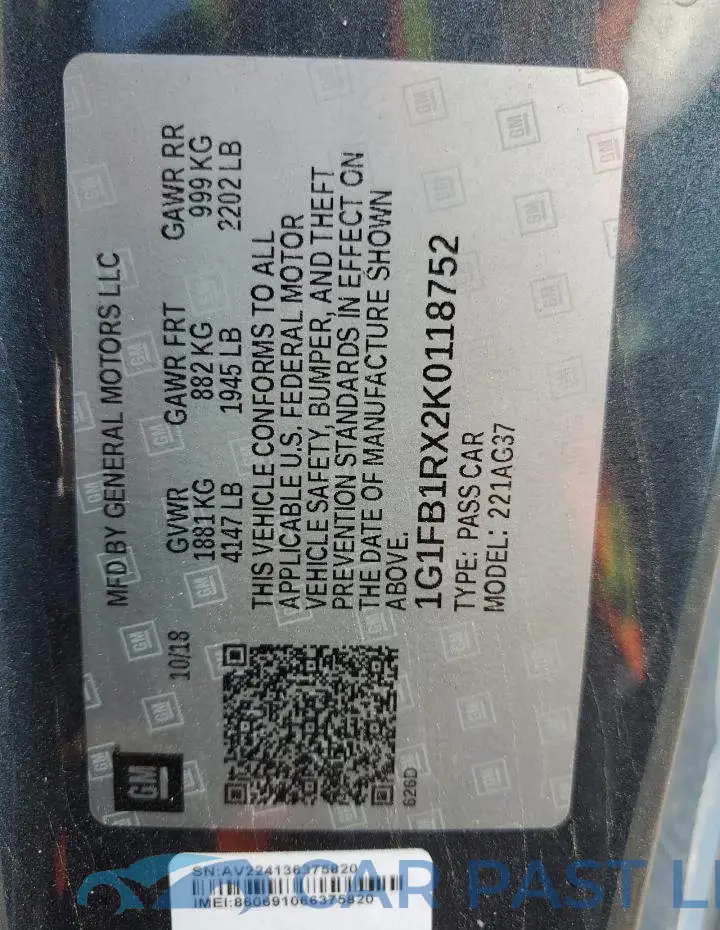 1G1FB1RX2K0118752# 13