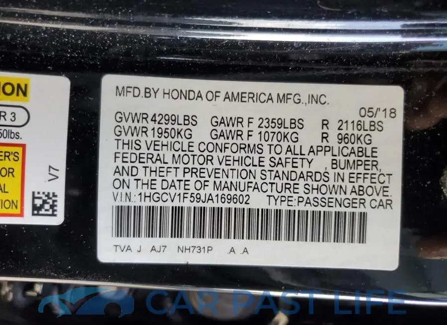 1HGCV1F59JA169602# 12