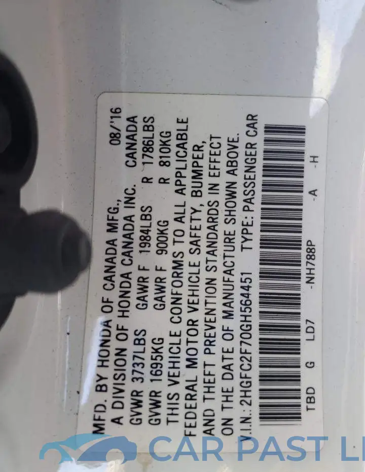 2HGFC2F70GH564451# 12