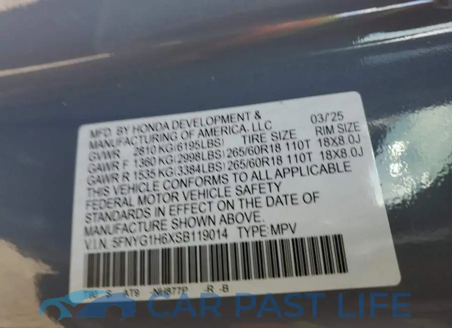 5FNYG1H6XSB119014# 12