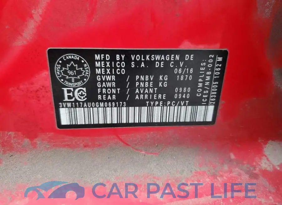 3VW117AU0GM069173# 13