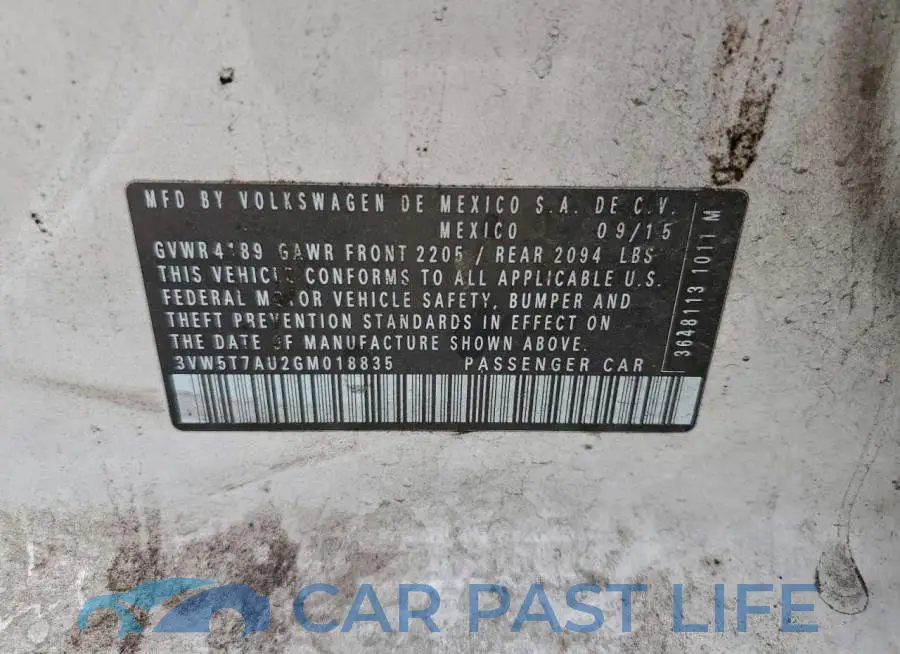 3VW5T7AU2GM018835# 12