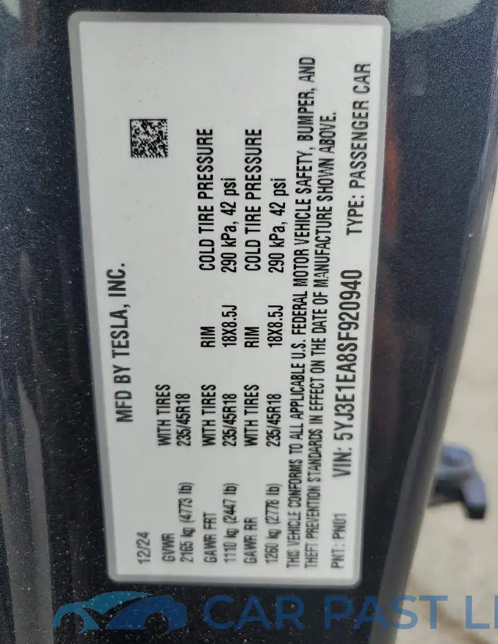 5YJ3E1EA8SF920940# 12