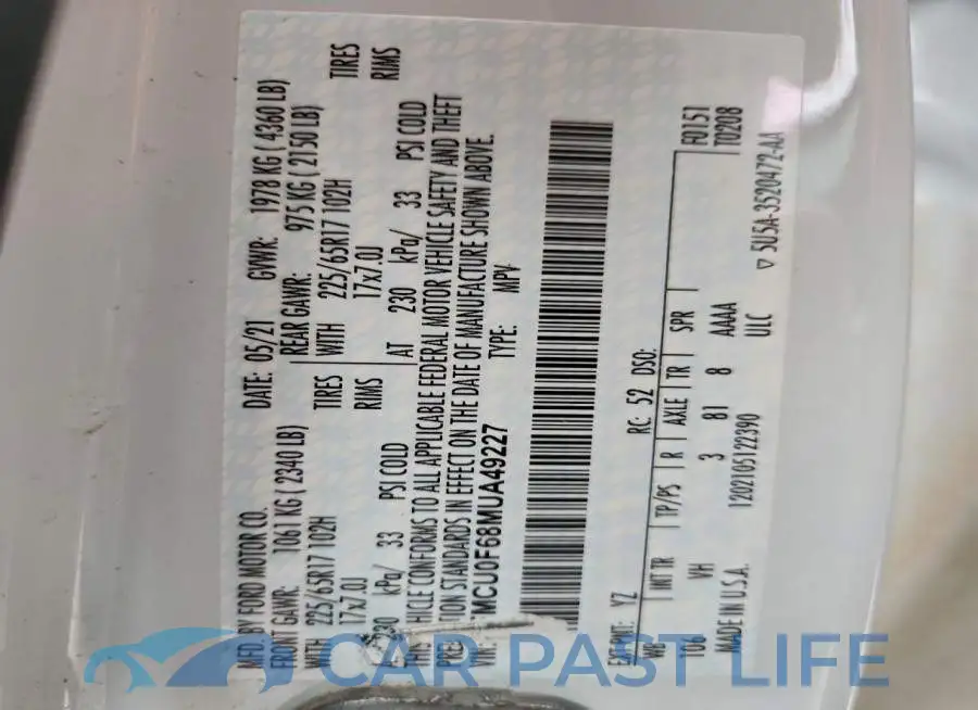 1FMCU0F68MUA49227# 13